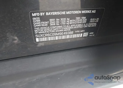 2021 BMW X5 xDrive40I из США, поврежденный, VIN 5UXCR6C09M9E49388